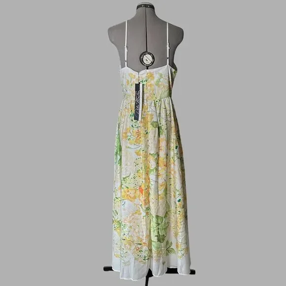NWT - Dalia MacPhee Yellow and Green Floral Maxi Fit n Flare Sundress Size Large - Picture 4 of 12